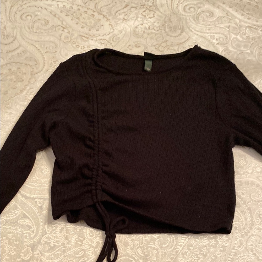 Wild Fable Black Ruched Tie Front 3/4 Sleeve Sweatshirt